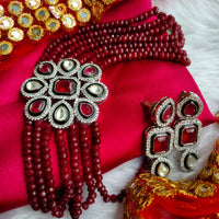 N0597_Classic broad designer crystal choker necklace set studded  with Kundan stones.