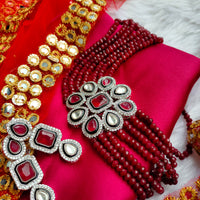 N0597_Classic broad designer crystal choker necklace set studded  with Kundan stones.