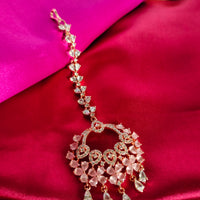 M045_Lovely flower design American diamond studded Maang tika with a touch of  pink stones.