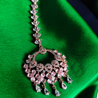 M045_Lovely flower design American diamond studded Maang tika with a touch of  pink stones.
