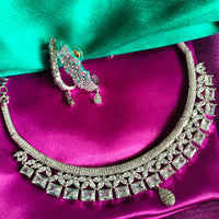 N0599_Classy designer choker necklace embellished with american diamond stones.