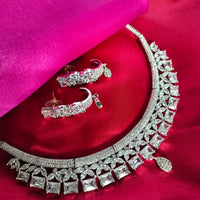 N0599_Classy designer choker necklace embellished with american diamond stones.