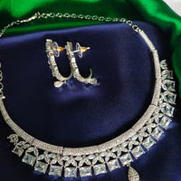 N0599_Classy designer choker necklace embellished with american diamond stones.