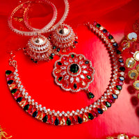 N0505_Gorgeous  designer rose gold american diamond embellished necklace set with a touch of  multi colour