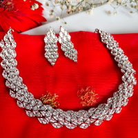N01111_Lovely designer silver polished choker necklace embellished with American diamond stones with delicate white stone work.
