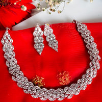 N01111_Lovely designer silver polished choker necklace embellished with American diamond stones with delicate white stone work.