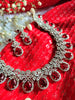 N01114_Lovely designer rodium polished choker necklace embellished with American diamond stones with delicate red stone work.