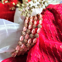 B0300_S_ Exquisite Rose Gold plated bangles with delicate art work studded with  American Diamond stones.