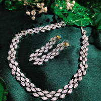 N01120_Lovely designer Rodium polished choker necklace embellished with American diamond stones with delicate white stone work.