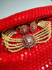 N02005_Classic designer off white pearl crystal Grand square shaped pendant choker necklace set studded  with  American diamond stones.