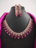 N01160_Grand Lovely designer Rose Gold polished choker necklace embellished with American diamond stones with delicate Ruby Pink Stones work.