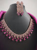 N01160_Grand Lovely designer Rose Gold polished choker necklace embellished with American diamond stones with delicate Ruby Pink Stones work.
