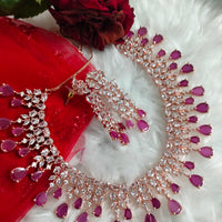 N01160_Grand Lovely designer Rose Gold polished choker necklace embellished with American diamond stones with delicate Ruby Pink Stones work.