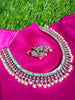 N01148_Grand Lovely designer Silver polished choker necklace embellished with American diamond stones with delicate mint green and pearl work.