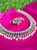 N01148_Grand Lovely designer Silver polished choker necklace embellished with American diamond stones with delicate mint green and pearl work.