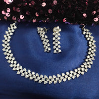 N01178_Grand Lovely designer Silver polished Necklace Set  embellished with American diamond stones with delicate white Stones .