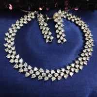 N01178_Grand Lovely designer Silver polished Necklace Set  embellished with American diamond stones with delicate white Stones .