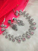 N01186_Grand Lovely designer Silver polished Necklace Set  embellished with American diamond stones with delicate Pink Stones .