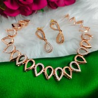N01200_Elegant design Rose Gold Polished American Diamond choker necklace studded with beautiful dazzling stones with delicate white work.