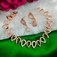 N01200_Elegant design Rose Gold Polished American Diamond choker necklace studded with beautiful dazzling stones with delicate white work.