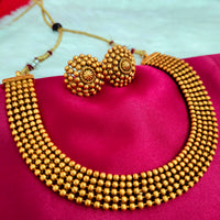 N0561_Classic temple jewelry style crafted design gold plated necklace set embellished with ruby stones .