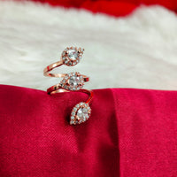 R096_Elegant flowery design circular rose gold American Diamond studded statement ring with a touch of white stones.