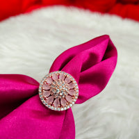 R094_Elegant flowery design circular rose gold American Diamond studded statement ring with a touch of pink stones.