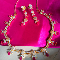 N01196_Elegant design Rose Gold Polished American Diamond choker necklace studded with beautiful dazzling stones with delicate pink work.