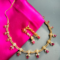 N01196_Elegant design Rose Gold Polished American Diamond choker necklace studded with beautiful dazzling stones with delicate pink work.