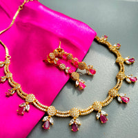 N01196_Elegant design Rose Gold Polished American Diamond choker necklace studded with beautiful dazzling stones with delicate pink work.
