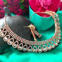 N01206_Grand Lovely designer Rose Gold polished choker Necklace Set  embellished with American diamond stones with delicate white Stones work.