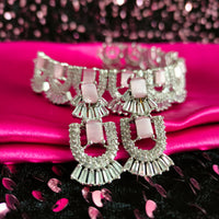 N02010_Gorgeous  designer silver polished American diamond embellished choker necklace set with a touch of Pink & white stones.