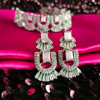 N02010_Gorgeous  designer silver polished American diamond embellished choker necklace set with a touch of Pink & white stones.