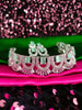 N02011_Gorgeous  designer silver polished American diamond embellished choker necklace set with a touch of Mint Green & white stones.