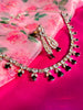 N03002_Classic silver polished choker style crafted design necklace set embellished with  Black stones .
