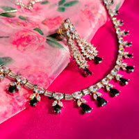N03002_Classic silver polished choker style crafted design necklace set embellished with  Black stones .