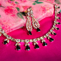 N03002_Classic silver polished choker style crafted design necklace set embellished with  Black stones .