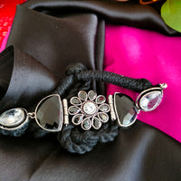 N02006_Exquisite pure German silver Oxidized choker necklace set studded with stones with a touch of green stones