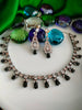 N03002_Classic silver polished choker style crafted design necklace set embellished with  Black stones .