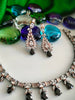 N03002_Classic silver polished choker style crafted design necklace set embellished with  Black stones .