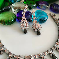 N03002_Classic silver polished choker style crafted design necklace set embellished with  Black stones .