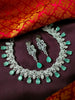 N03029_Gorgeous  designer silver polished American diamond embellished choker necklace set with a touch of mint & white stones.