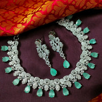 N03029_Gorgeous  designer silver polished American diamond embellished choker necklace set with a touch of mint & white stones.