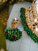 N03045_Bridal Green Gorgeous  designer gold polished mirror work embellished necklace set with one short & one long designer necklace set, grand earring and maangtika
