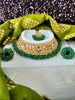 N03045_Bridal Green Gorgeous  designer gold polished mirror work embellished necklace set with one short & one long designer necklace set, grand earring and maangtika
