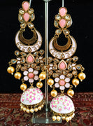 Sparkling Stand-out pink dangler Earring crafted with Meenakari work