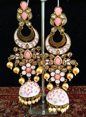 Sparkling Stand-out pink dangler Earring crafted with Meenakari work