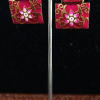 Sparkling Pink  extended Stud  Earring crafted with Meenakari work