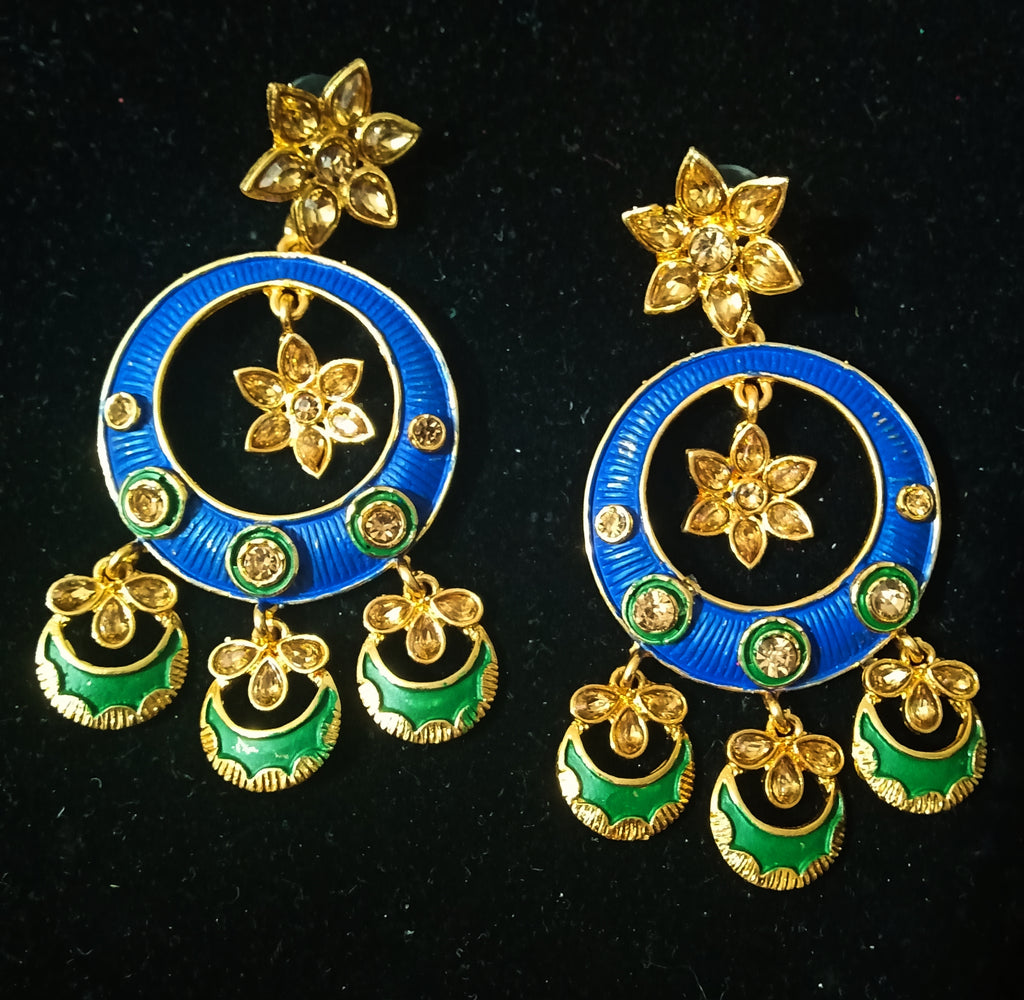 Sparkling Blue jhumka earring crafted with Meenakari work