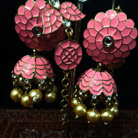 Sparkling Stand-out pink dangler Earring crafted with Meenakari work